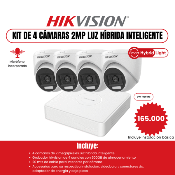 Kit de 4 cámaras 2MP Luz híbrida inteligente